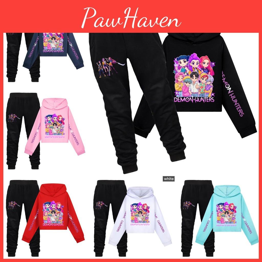 Hunters Demon Kpop Pattern Print Kids Hoodie Pants Set Fashion Gift Clothing