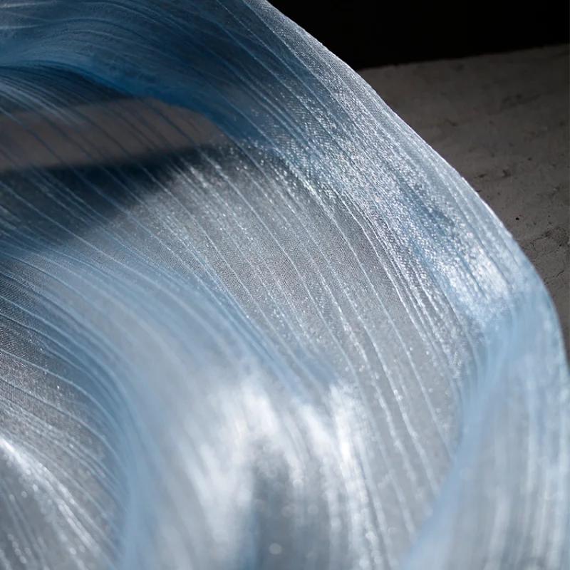Mesh Fabric Pleated Sparkling Striped for Dress Curtains Clothing Designer Cloth Diy Sewing Polyester Material by the Meters