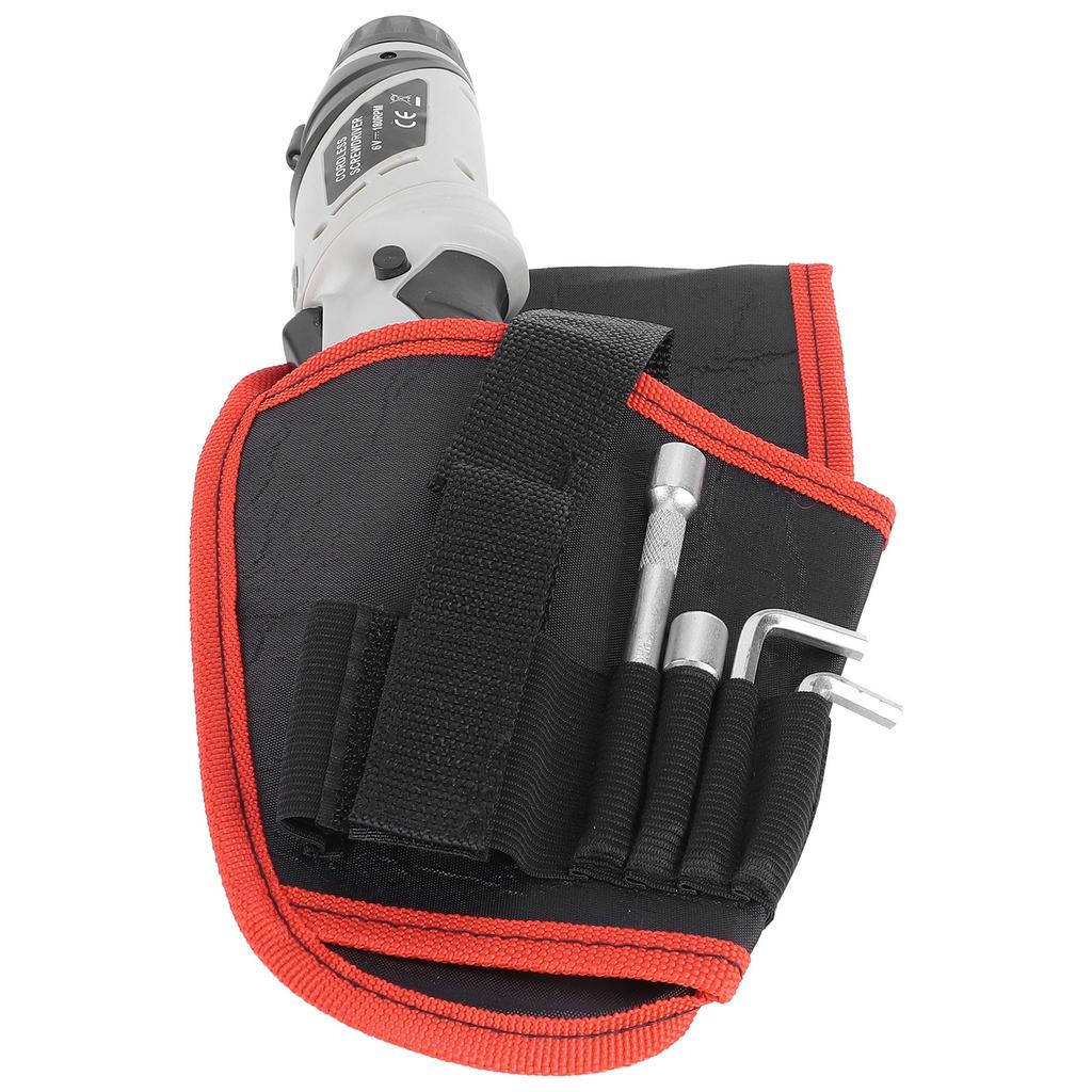 Portable Electrical Tool Bag Waist Hanging Pack MultiFunction Drill Holder Holst Pouch(Red )