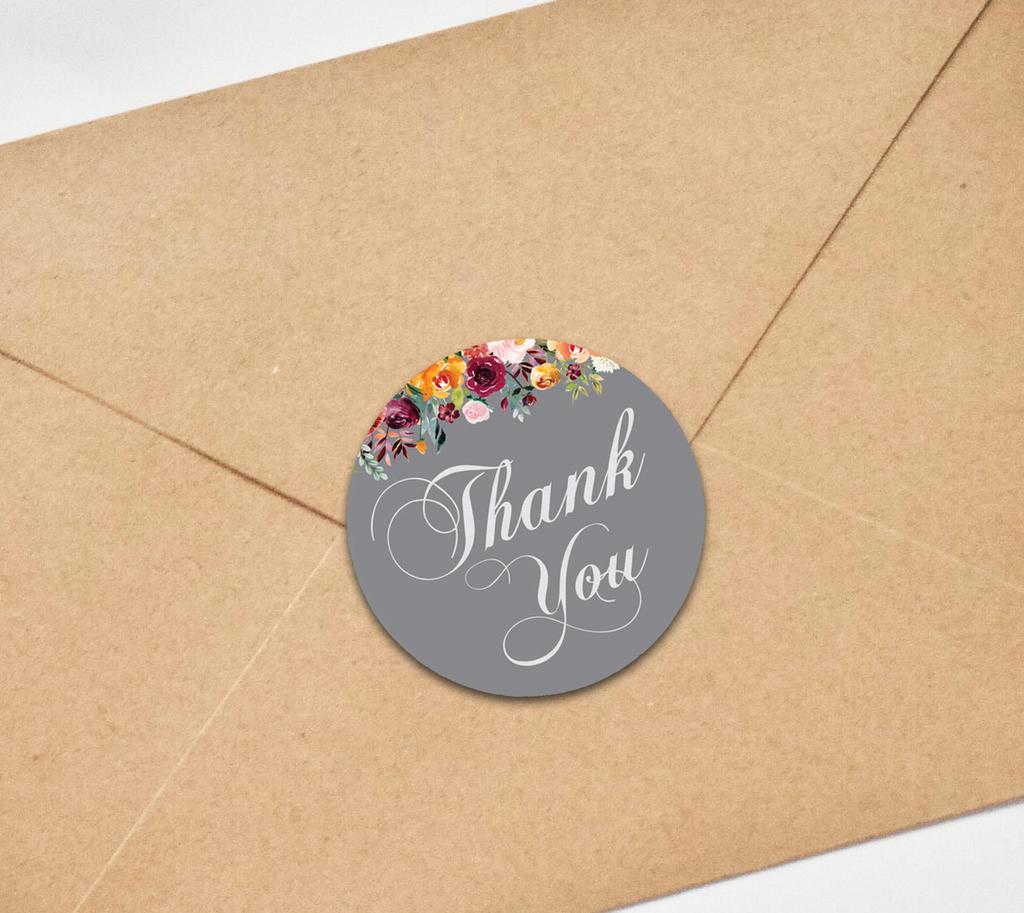 Darling Souvenir 45 Pcs Fuchsia Pink Round Floral Thank You Stickers DIY Envelope Seals-1.6