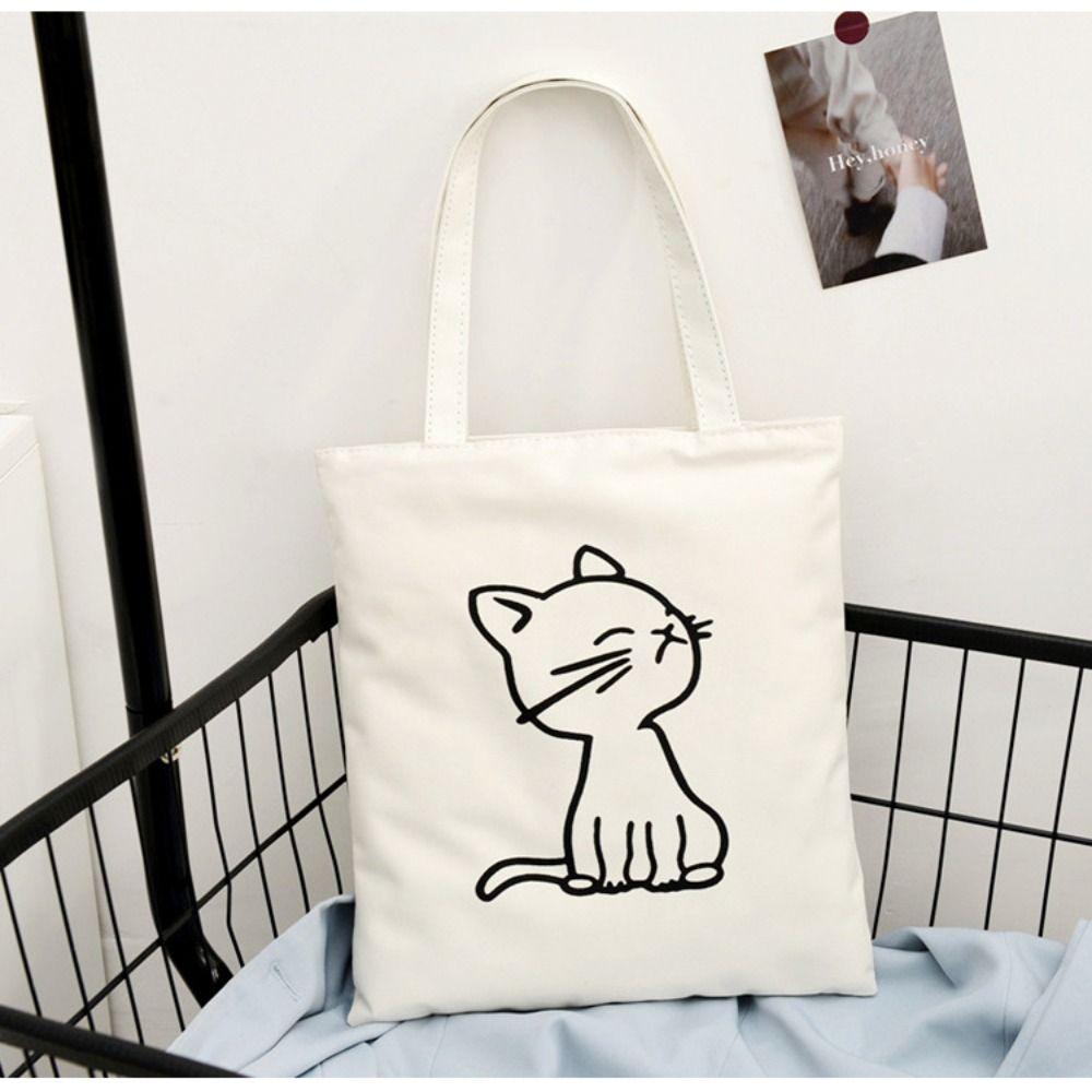 

With Zipper Shopping Bags Canvas Book Pocket Casual Schoolbag Women