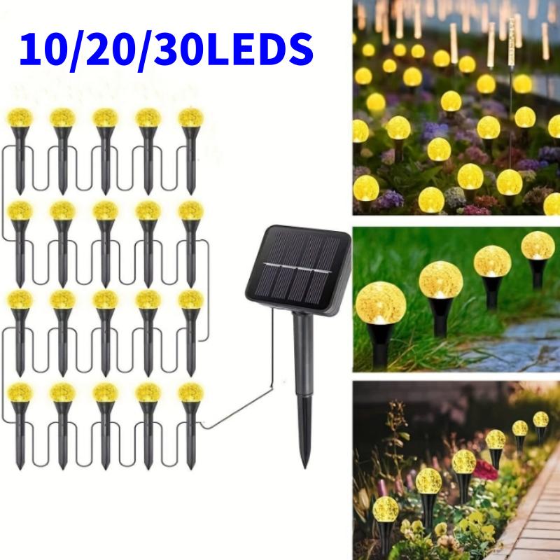 30-10LEDs Solar Ball Lawn Lights Waterproof Solar Pathway String Light for Outdoor Garden Patios Trail Lighting Decoration
