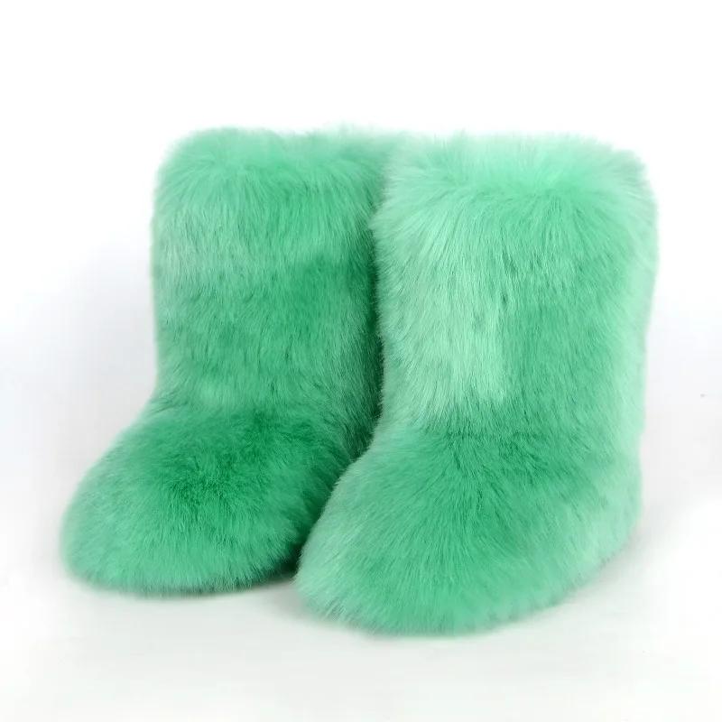 Fashion 2024 New Comfortable Imitation Raccoon Fur Snow Boots with Midsole for Women's Winter Warmth and Comfort, Hairy Women's Boots