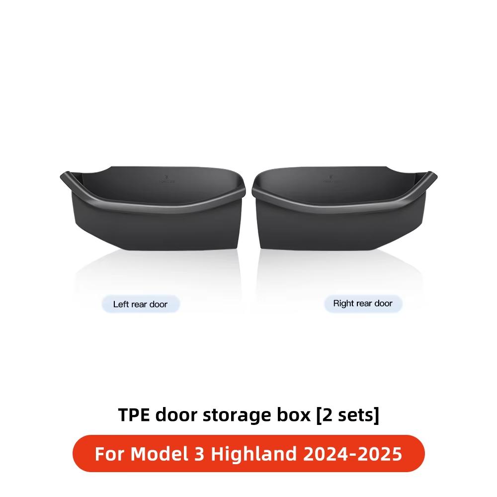 YZ For Tesla Model 3 Y Highland Juniper Car Door Side Storage Box Front Rear Side TPE Door Storage Organizer Tray Accessories