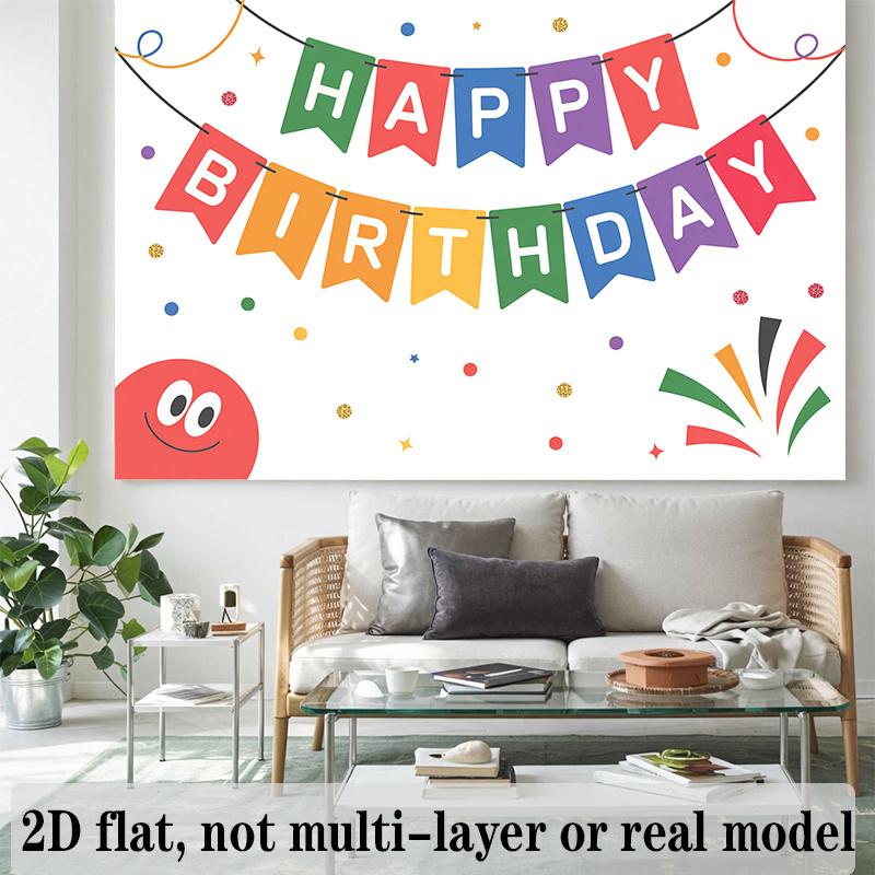 Colorful Happy Birthday Banner, Fabric Background Wall Decor for Party