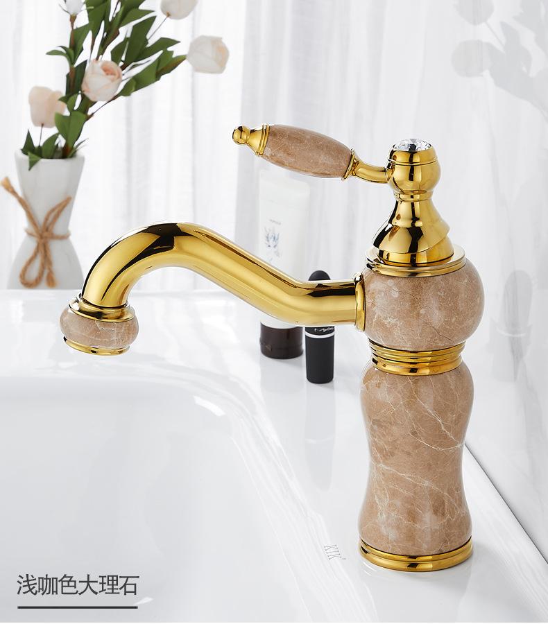 Gold Bathroom Faucet Brass and Marble Gold Bathroom Basin Faucet Cold And Hot Water Mixer Sink Tap Deck Mounted  Gold Tap