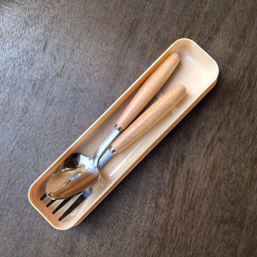 Stainless Steel Wooden Rice Soup Cake Fruit Fork Coffee Dessert Spoon for Family Dining