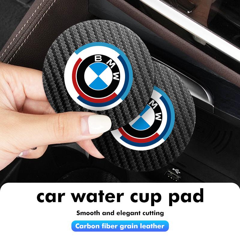 2pcs Car Water Cup Mats Carbon Fiber Coaster Non-Slip Pad For BMW E36 E39 E87 E60 E46 E53 E90 F10 F20 F25 F30 X3 X5