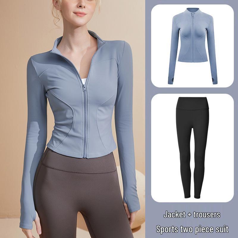 Women's Long Sleeve Sports Yoga Jacket - Stand Collar Cardigan for Running, Fitness, and Pilates