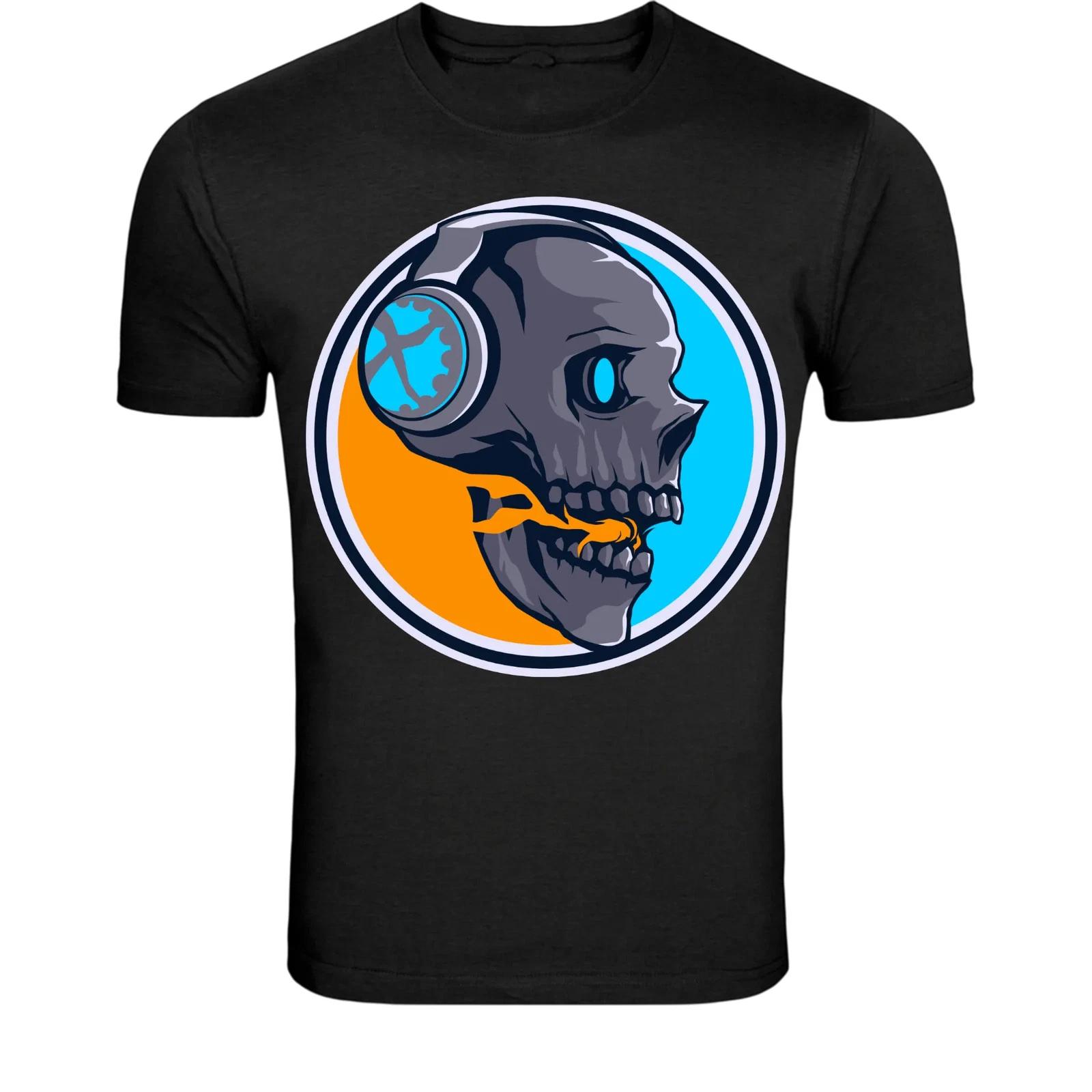 Cyber Skull Headphones T-Shirt - Futuristic Tech Skeleton S