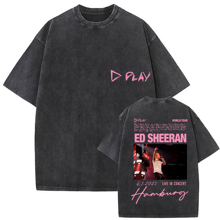 Vintage Washed Ed Sheeran Play Tour 2026 Pop Music TShirt Men Women Harajuku Fashion Fans Oversized T Shirt Hip Hop Streetwear