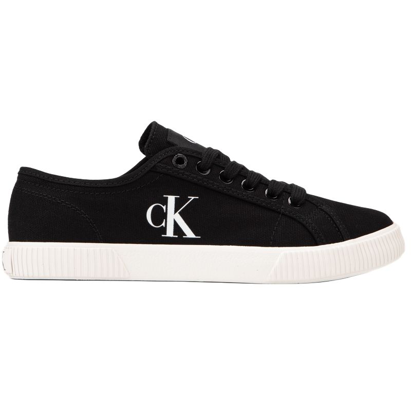 Calvin Klein Round Toe Lace-Up Logo Low Top Canvas Sneakers Women Sneakers Black White YW01762-0GM