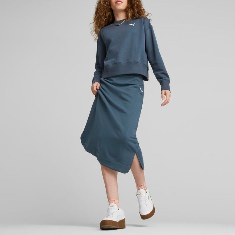 Puma Solid Color Casual Pullover Loose Long Sleeve Sweatshirt Women Sweatshirt Blue 673109-16