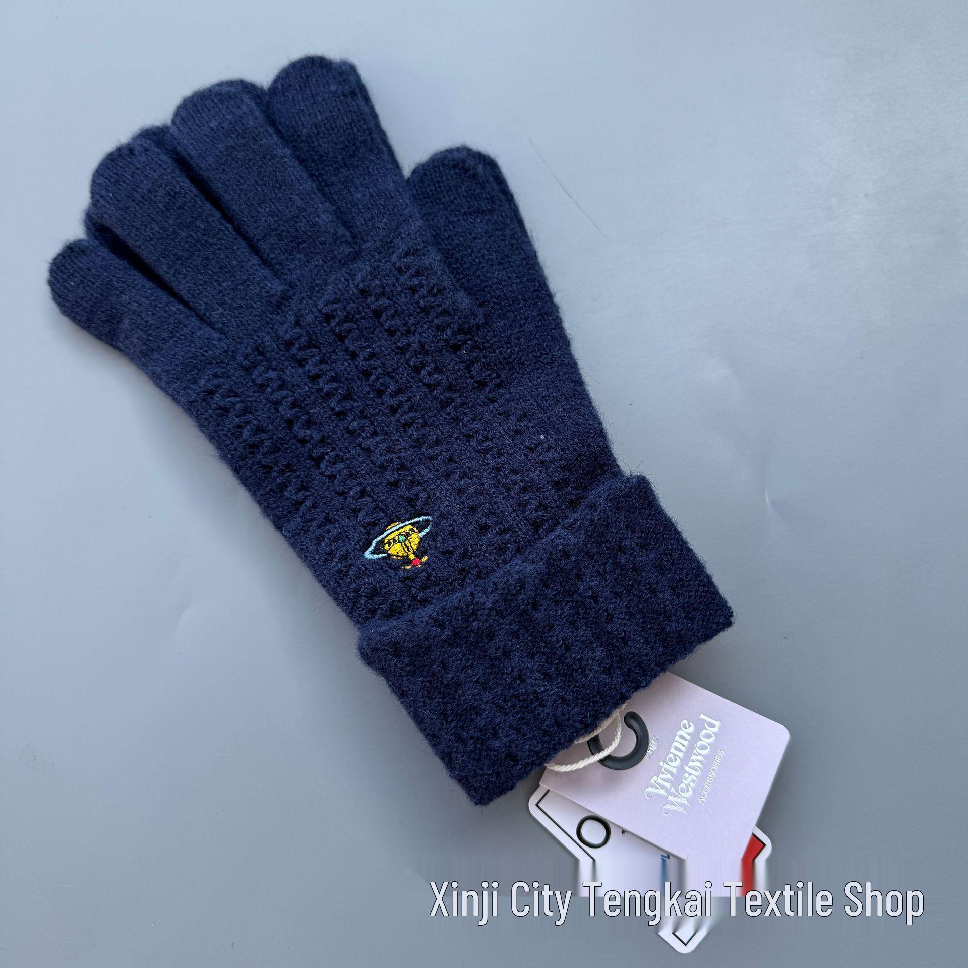 

Япония Императрица-мать Сатурн Вышитые Шерстяные Вязаные Косы Теплые Перчатки - Осень Зима Пятипалый Дизайн One Size темно-синий