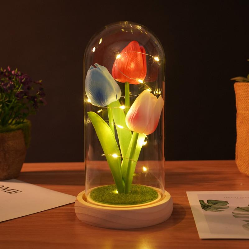 Simulation tulip glass cover ornament creative night light Mother's Day Valentine's Day gift for girlfriend