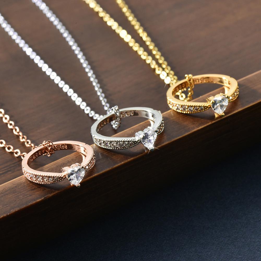 Gold 18k Exquisite Titanium Steel Heart Pendant Necklace With Accent Women For