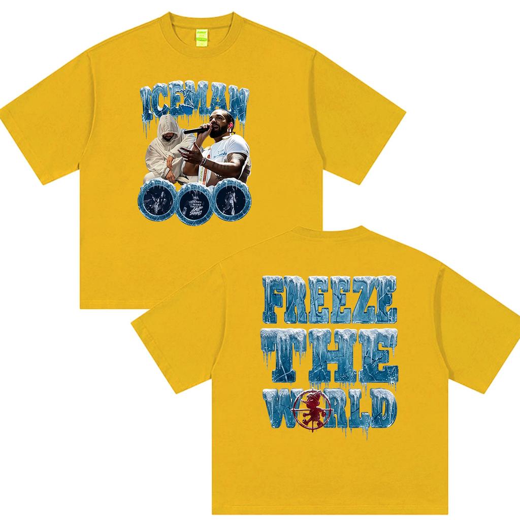 Rapper Drake Iceman Freeze The World Tour Graphic T-Shirt Men's Pop Fashion Cotton Y2K Short Sleeve Tee Streetwear