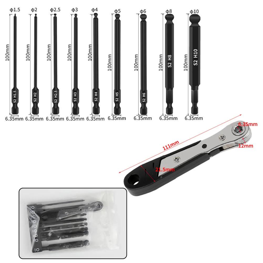 Ball End Hex Bit Ratchet Wrench Set Ball Head Screwdriver Bit 1/4 Inch Hex Shank Magentic Screwdriver Bits Set  Hand Tools