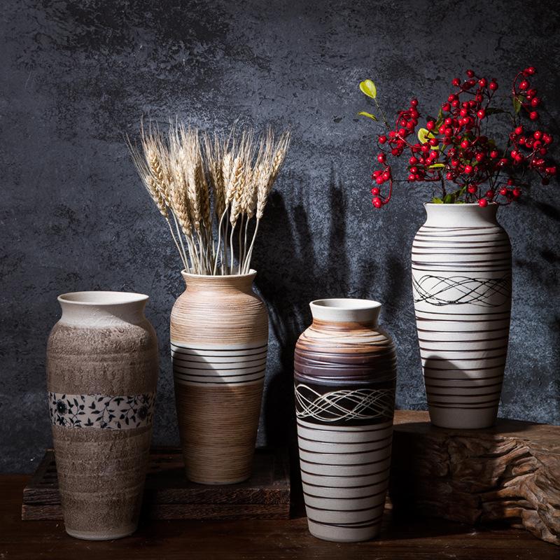 Modern Minimalist Chinese Pottery Vase for Floor Standing Dried Flower Arrangements