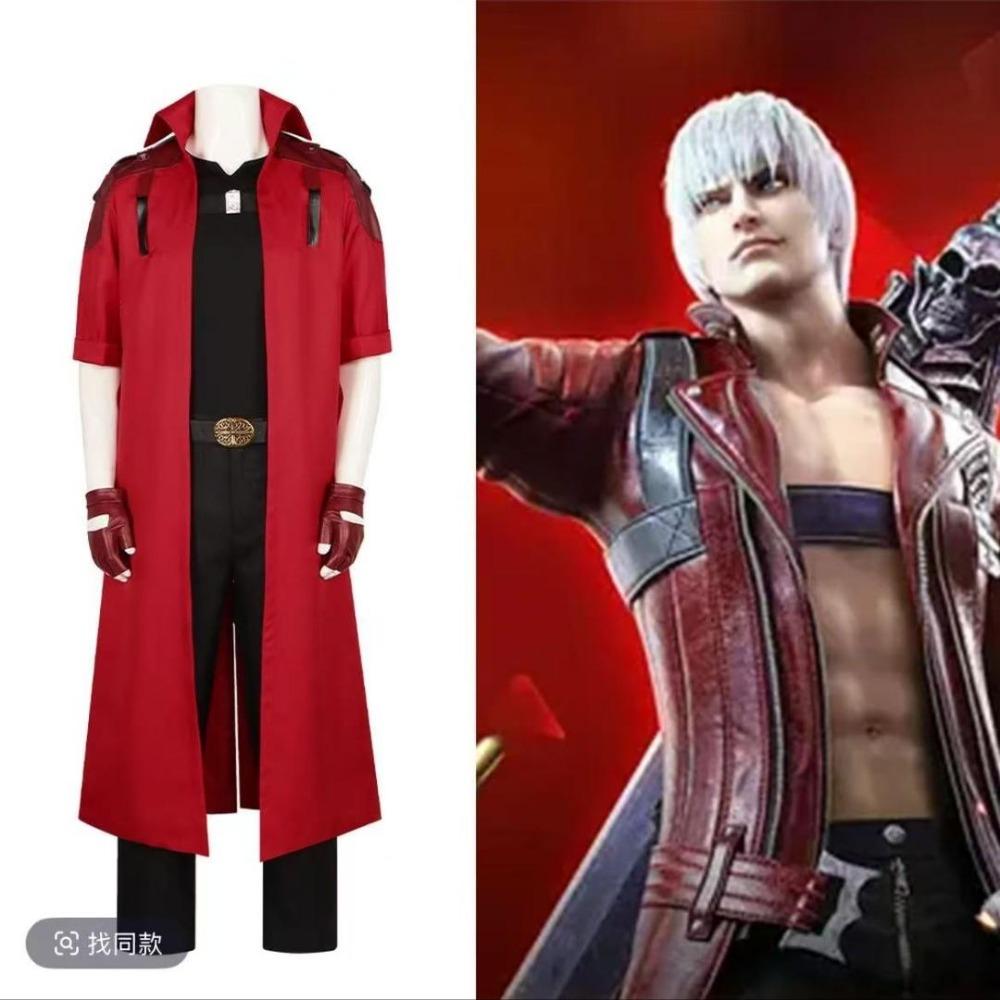DMC 5 Dante Cosplay Wig Uniform Costumes Disguise for Adult Men Long Windbreaker Gloves Roleplay Outfits Halloween Carnival Suit