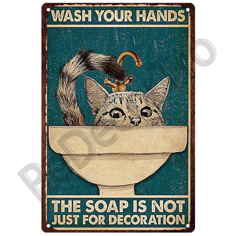 Retro Black Cat Metal Vintage Poster Funny Dog Wall Art Pet Sign Cafe Mural Plaque Metal Sign Tin Sign Plate Bathroom Home Decor