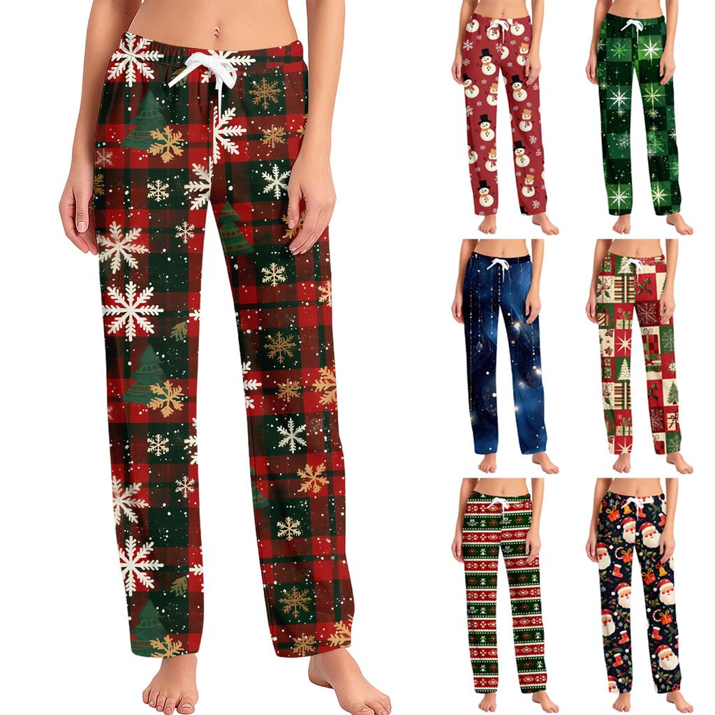 Womens Pajama Pants Sleepwear Casual Drawstring Elastic Waist Pants Comfy Straight Yoga Loose Trousers