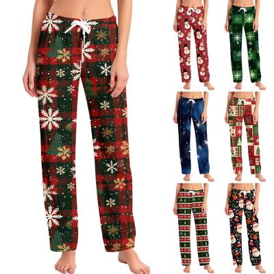 Womens Pajama Pants Sleepwear Casual Drawstring Elastic Waist Pants Comfy Straight Yoga Loose Trousers