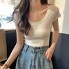 Casual Versatile Short-sleeved T-shirt Women's Inner Bottoming Shirt Summer Slim-fitting U-neck Student Top