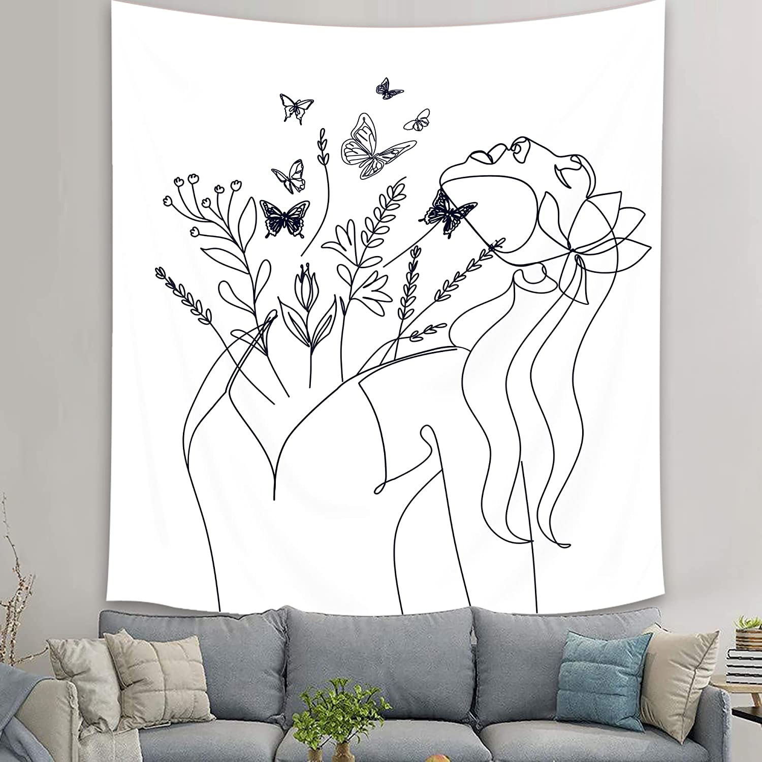 Абстрактная женщина гобелен Эстетический Бохо Домашний декор Бабочка Ткань Настенный — фото 16