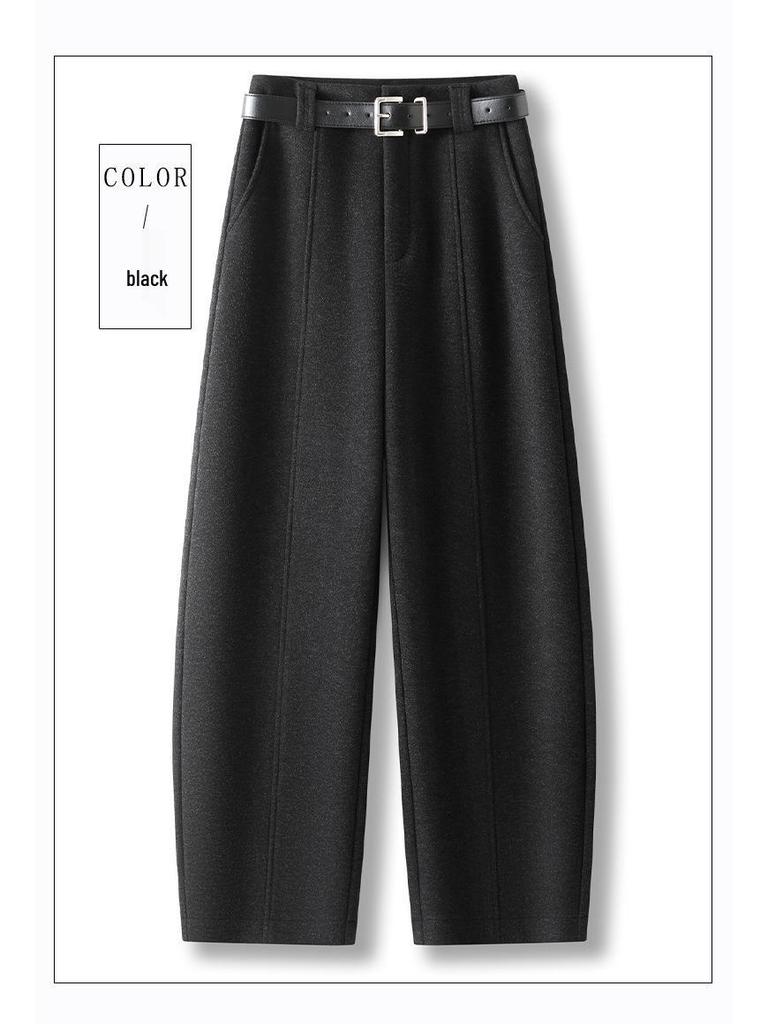 Women's Off-White Velvet Woolen High-Waist Slimming Wide-Leg Pants - Autumn/Winter 2025 Collection