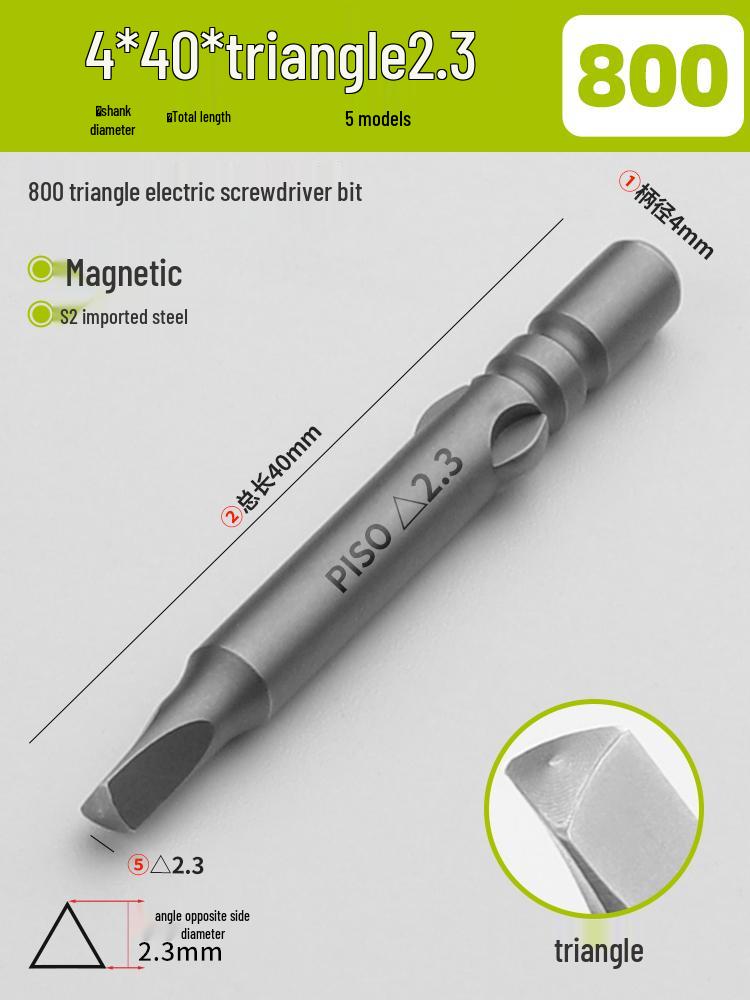 Magnetic 4mm Electric Screwdriver Bit with 800 Internal Hexagon, 5-Star Slotted, and Triangular Bit, 3C
