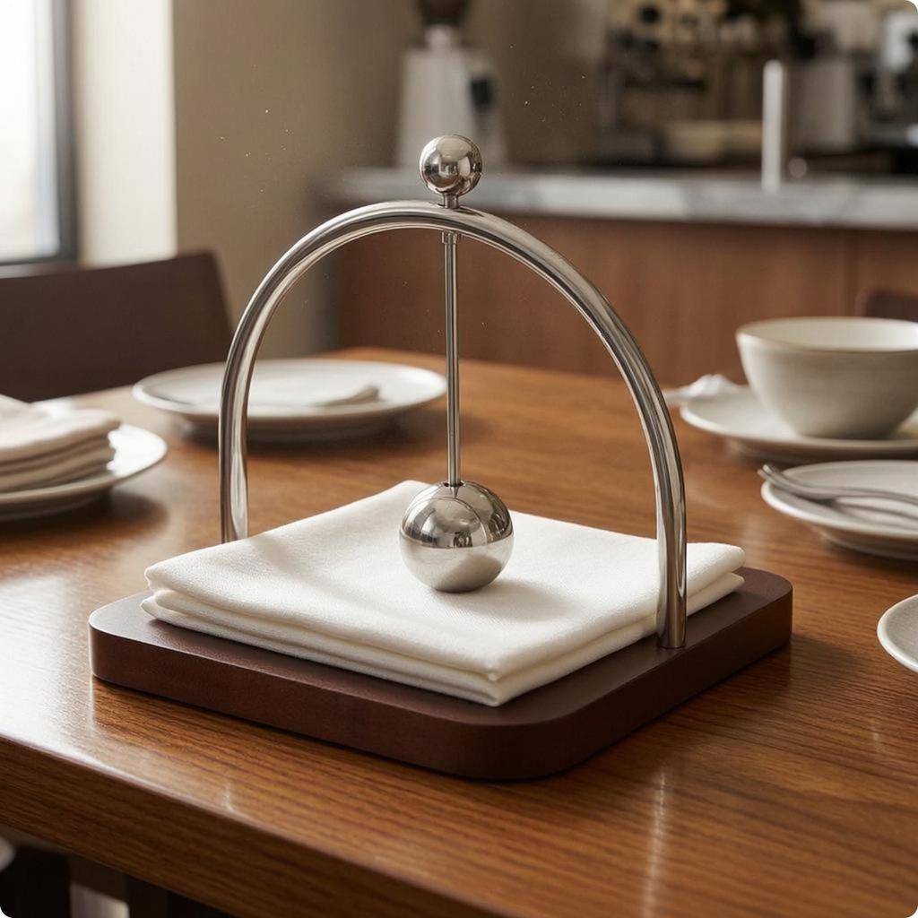 Square Napkin Holder Wooden Foundation and Steel Rounded Corners Table