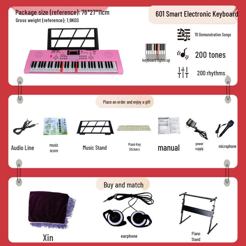 Beginner 61-Key Electronic Keyboard Piano for Home Use and Students
