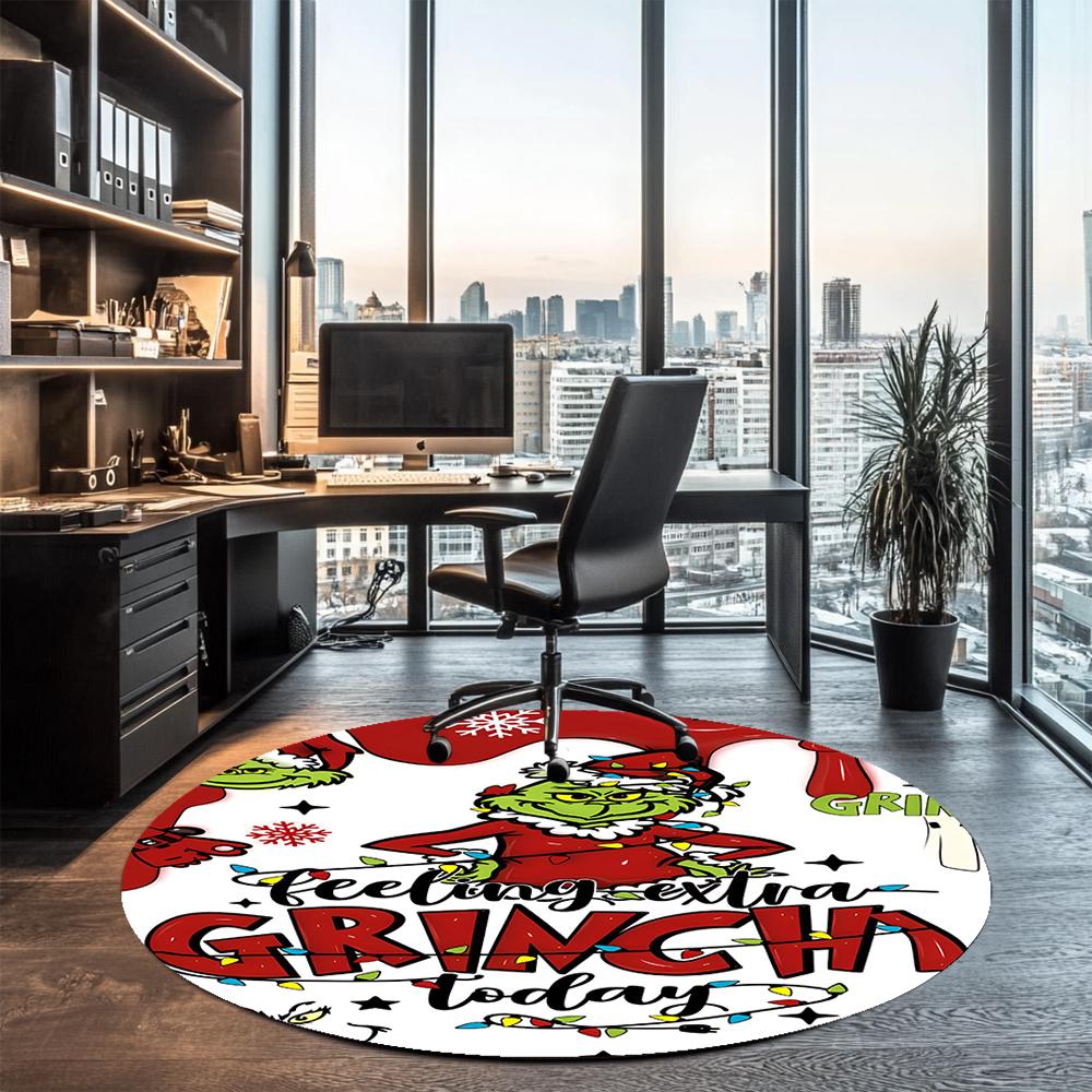Grinch Printed Round Rug Carpet Chair Rug Area Rug Entryway Doormats,for Office Chair Living Room Bedroom Kitchen Room.