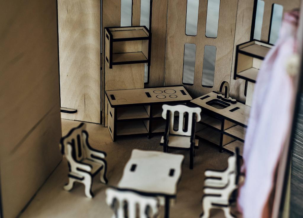 Miniatyrmøbler i tre til kjøkken for små dukker, Møbler til dukkehus, Lekeovn, Lekekjøleskap, Dukkehussett i tre, Gave til jente