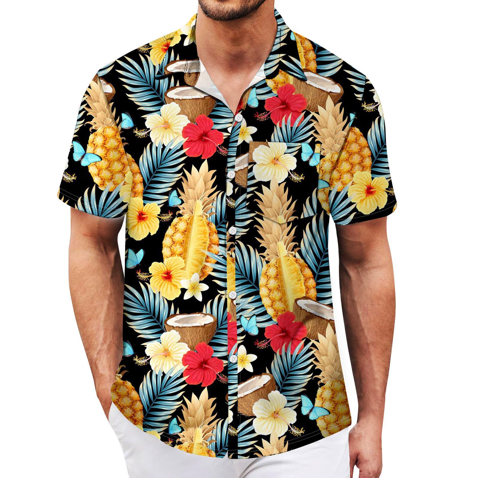 

Мужские винтажные рубашки для боулинга на пуговицах с коротким рукавом, летняя пляжная рубашка XL