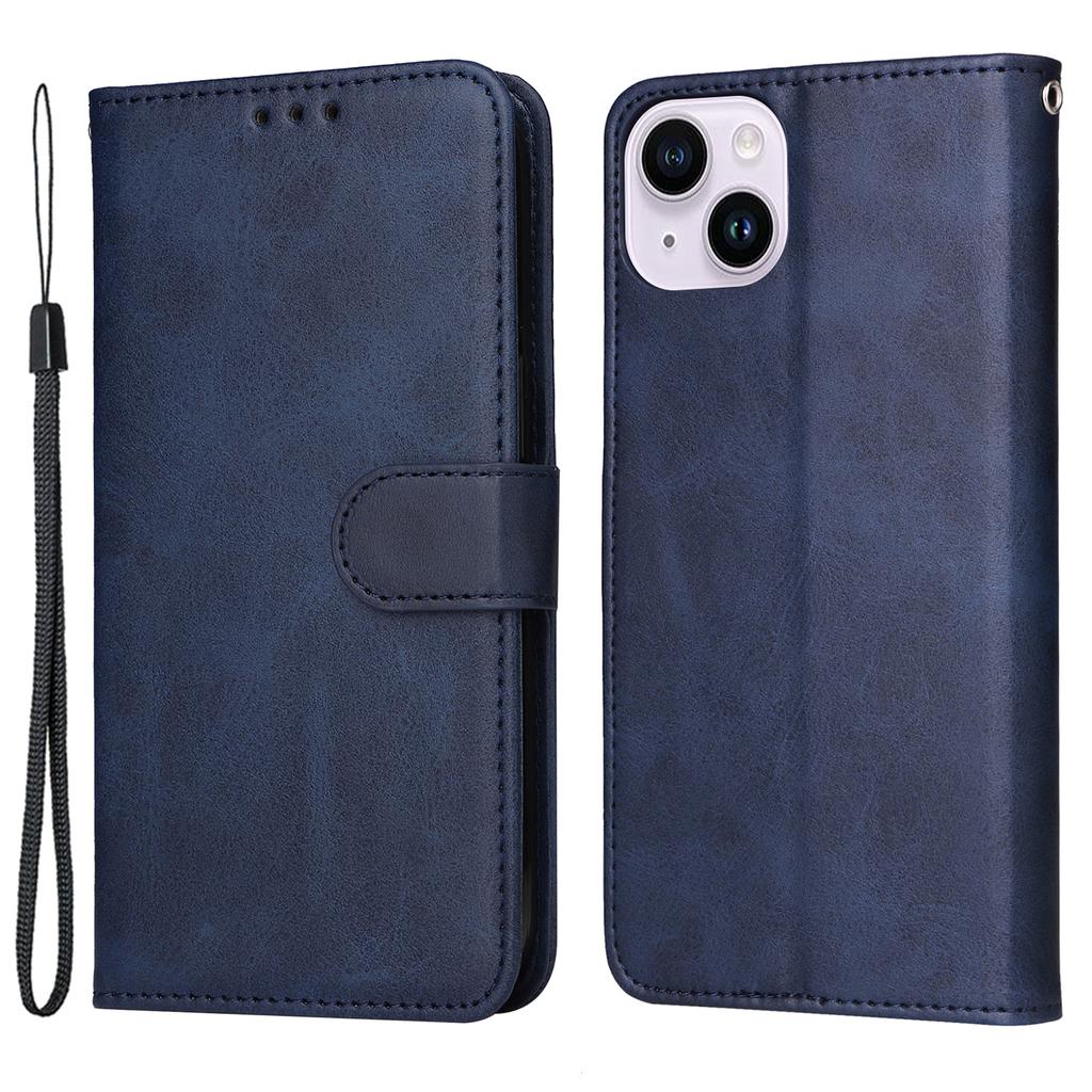 For iPhone 15 Anti-Scratch PU Leather Wallet Phone Case Calf Texture Flip Stand Cover