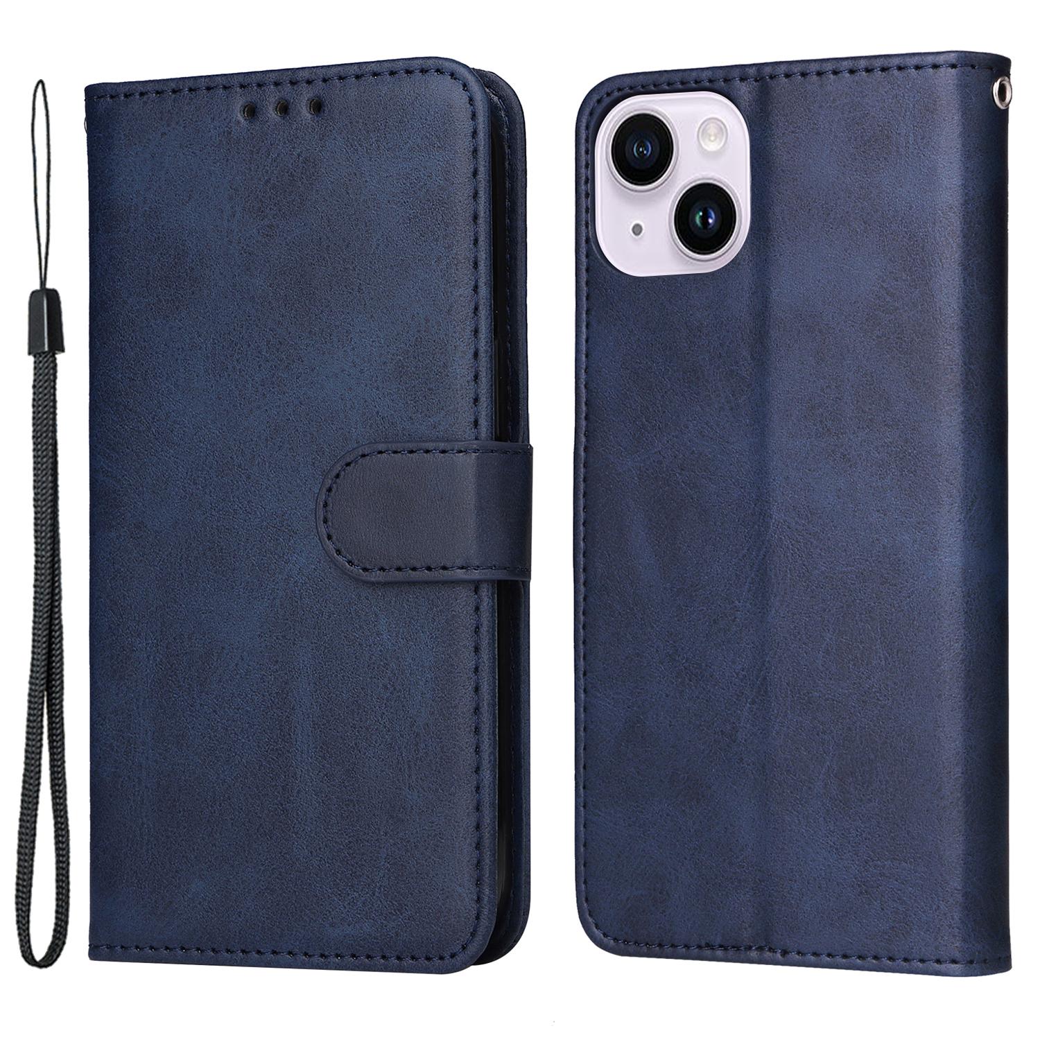 

Для iPhone 15 Plus Кошелек Чехол для телефона Текстура теленка Защита от царапин ПУ кожа Смартфон Ракушка Откидная подставка Чехол Blue