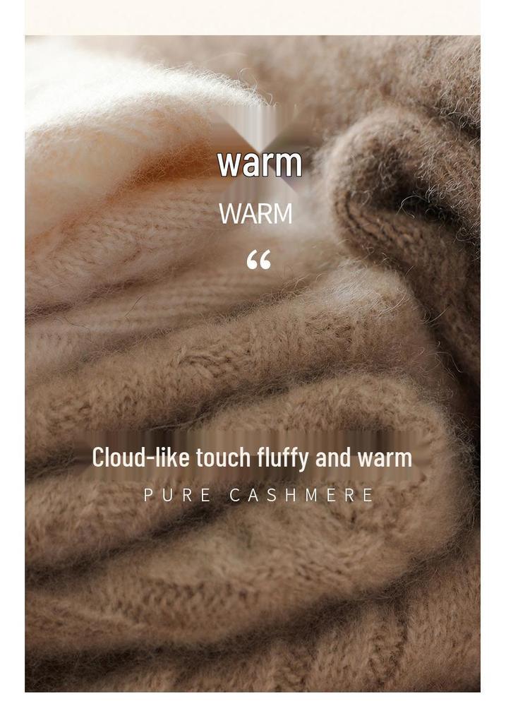 Women's Retro Cable Knit Cashmere Pullover - Soft, Skin-Friendly, Long-Sleeved, Round Neck Base Layer.
