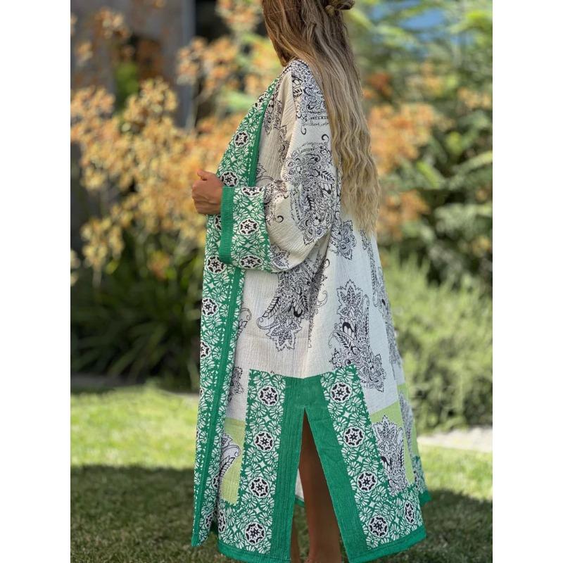 Jarní a podzimní dámský módní kardigan s dlouhým rukávem, ležérní, nadměrná velikost, potištěný kardigan