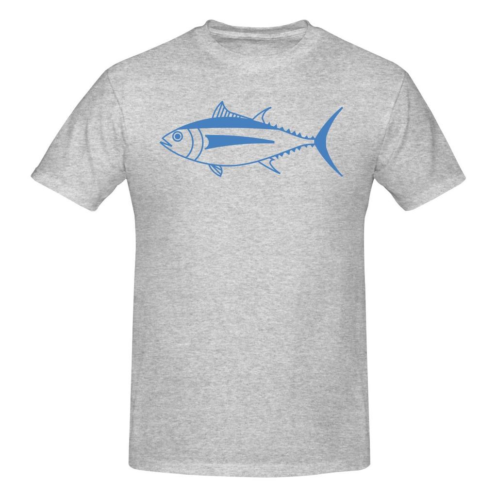Cute Albacore Tuna Fish In Aegean Blue And White Straight Leg Tshirt Minimalist Commuting Classic Colors Tees