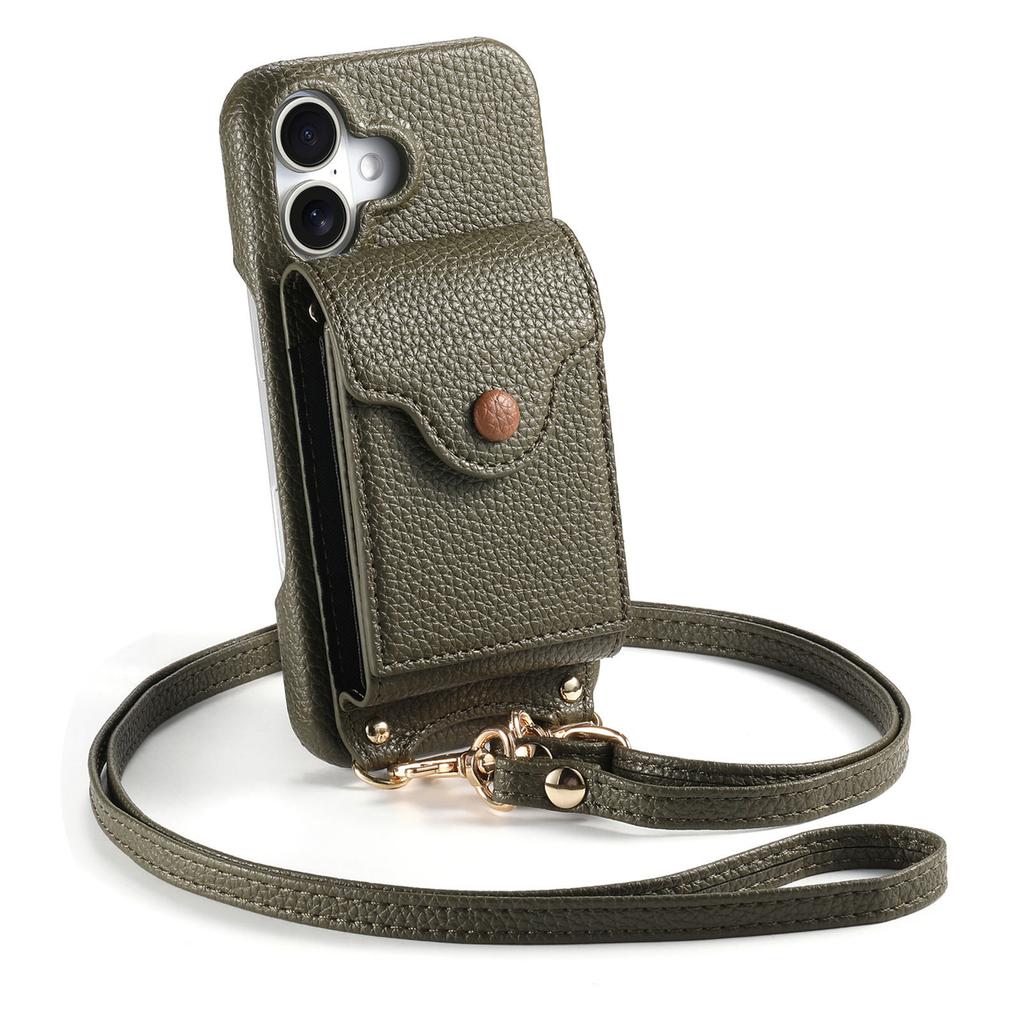 For Samsung Galaxy A16 5G/4G Case Mirror Card Holder Litchi Texture Leather Phone Back Cover with Long Strap