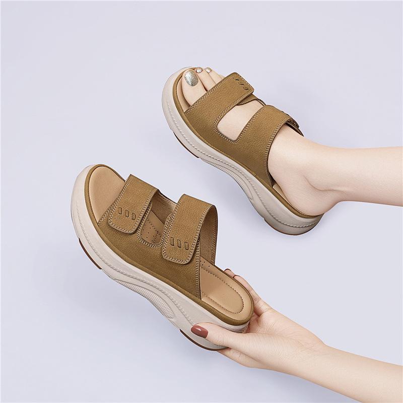 Casual Outer Wear Slippers Slope Heel One-word Drag Summer Outer Wear Not Tired Feet Sandals Versatile Thick-soled Velcro Sandals