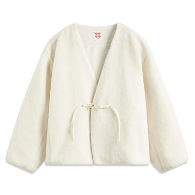 Li Ning Bequemer Lässiger Schlichter V-Ausschnitt Strickpullover Damen Oberteile Off-White AFDV146-3