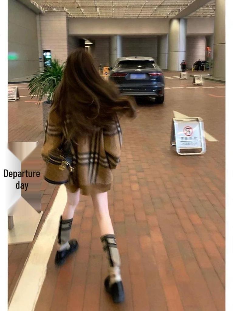 Women's Retro Plaid Knit Cardigan - Autumn/Winter Loose Fit Korean Style Sweater Coat