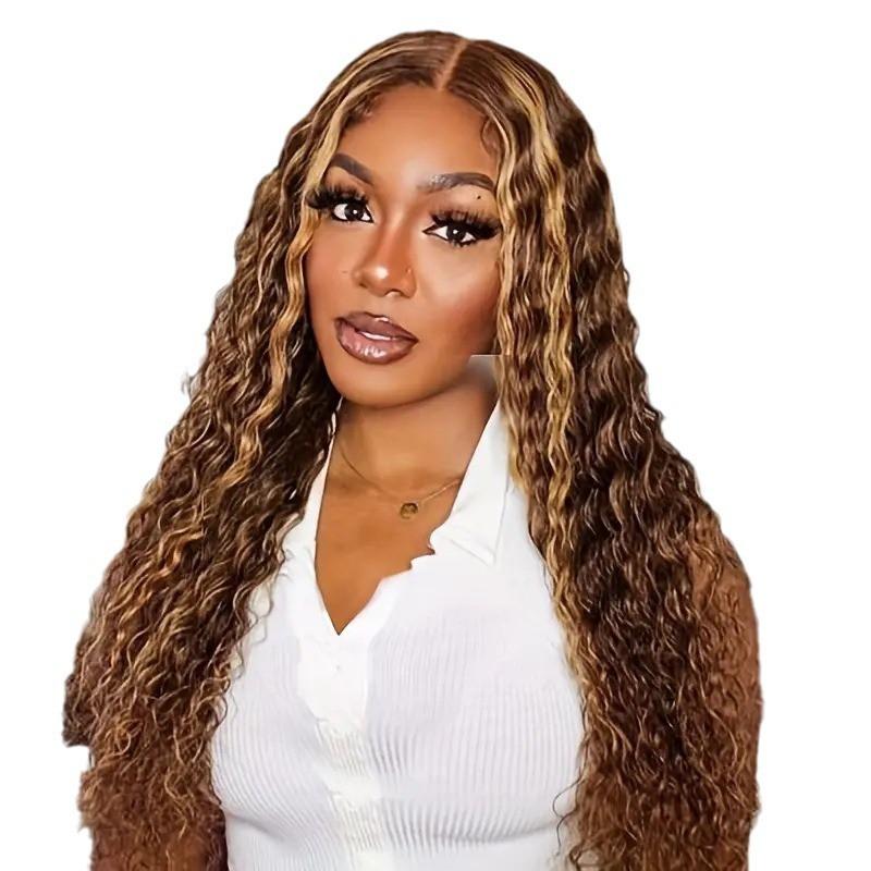 Lace Front Curly Wig With Piano Color Heat-Resistant Synthetic Hair Women Long Volume Wavy Hairpiece Natural Look