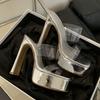 Mode 15cm Ultra High Heels Plateau Wedges Damen Hausschuhe Sandalen Mode Transparentes PVC Klobige Absätze Mules Pantoletten Sommerschuhe