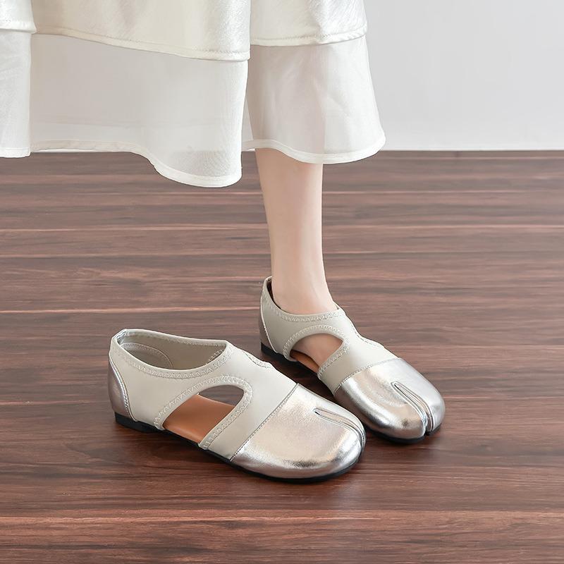 Jetzt verfügbar, sofortiger Versand! Französische Retro-Mules mit geteilter Zehenpartie 'Schweinshaxe' für Damen - Vielseitig, Stilvoll, Lederschuhe.