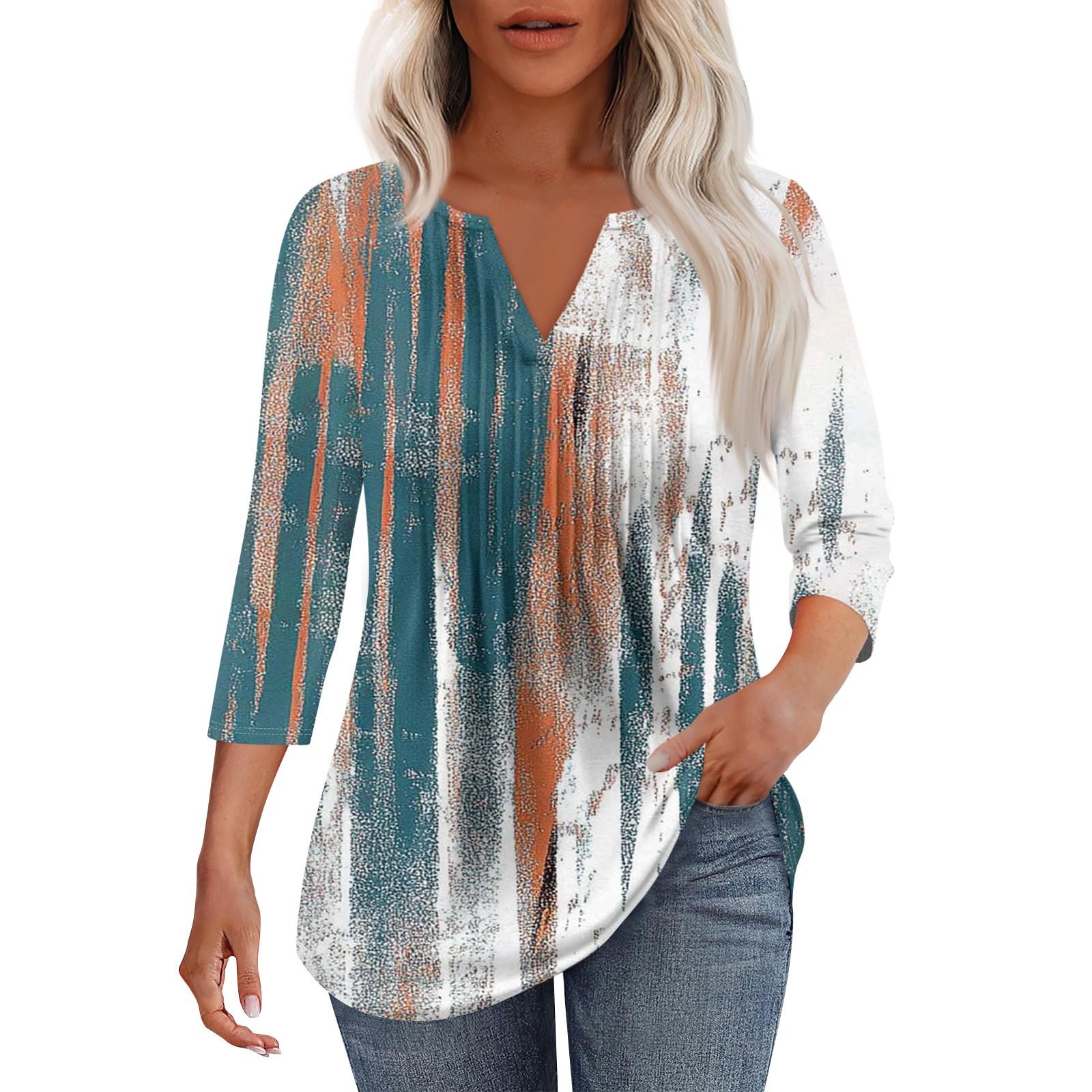 

Женская модная повседневная плиссированная футболка с V-образным вырезом и рукавом семь четвертей XL зелёный