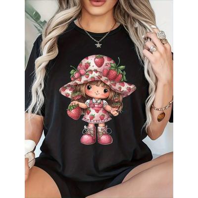 Europäische Größe Kreatives Muster Bedrucktes Damen-T-Shirt | Geeignet für Frühling und Sommer, Lässiges Kurzarm, Modische Runde Halsweite Lockere Bluse